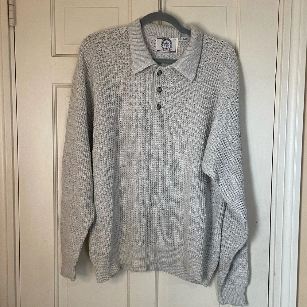 Vintage Sears Knit Sweater Fisherman Henley Collar Silk Cotton Blend Sz Large